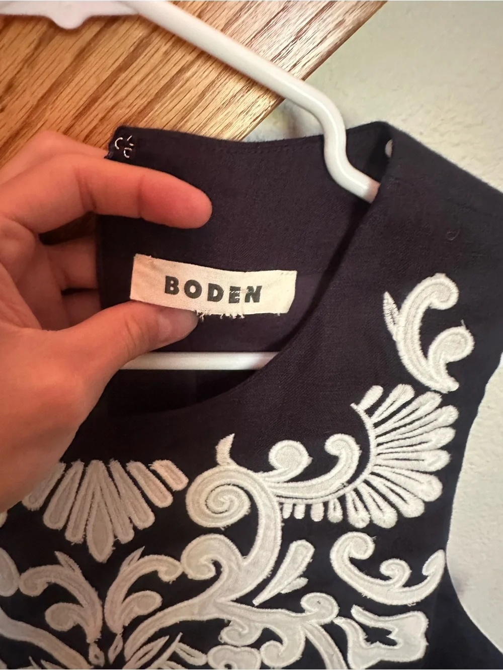 Boden Navy Dress with White Embroidered Swirls - Picture 5 of 6